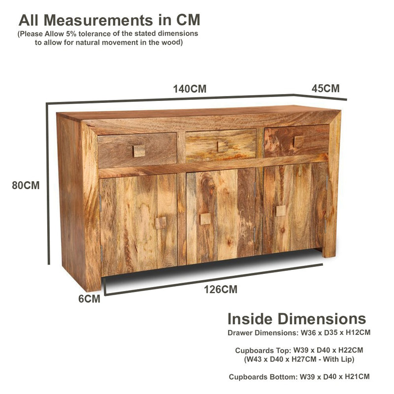 Light Dakota 140cm 3 Cupboard Sideboard
