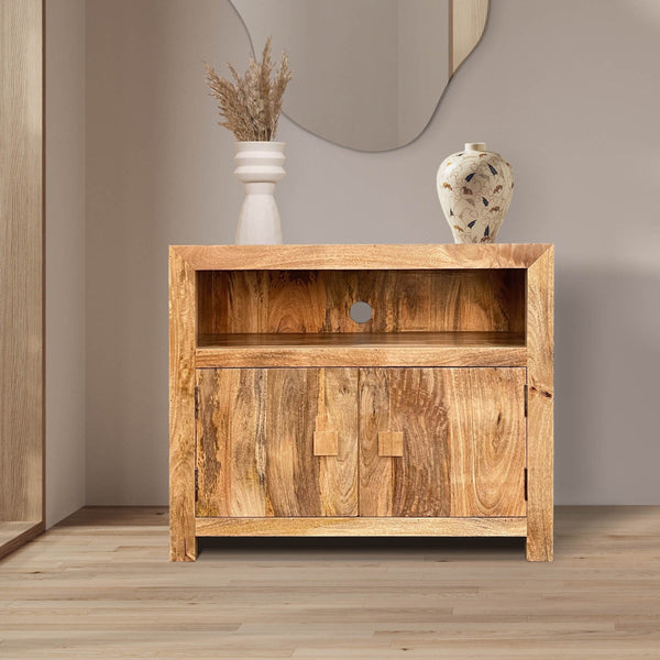 Light Dakota Mango Wood 90cm 2 Door Media Unit -  In Stock