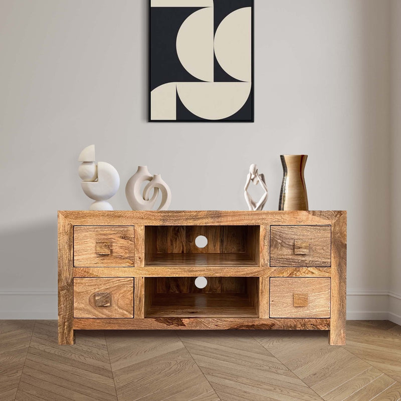 15L - Light Dakota Mango Wood 4 Drawer Media Unit