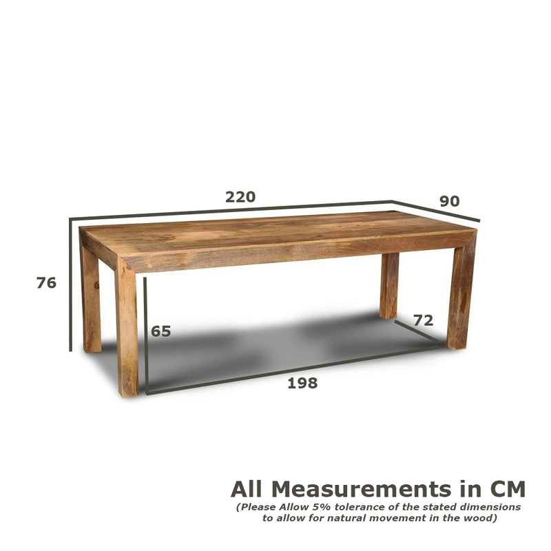 Light Dakota 220cm Mango Wood Dining Table - In Stock