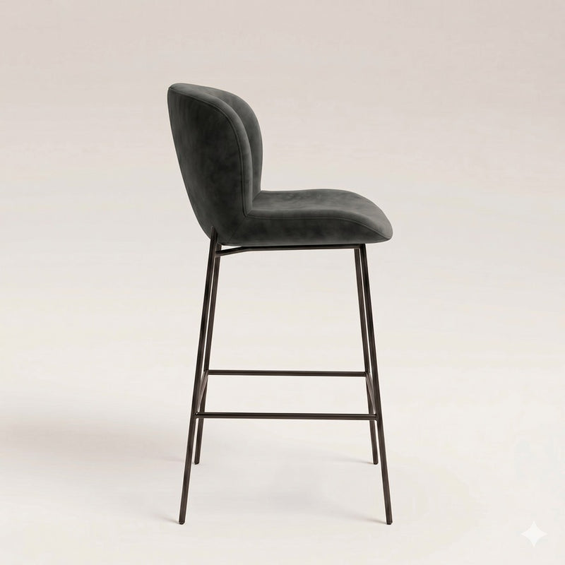 Charcoal Grey Velvet Bar Stool - In Stock