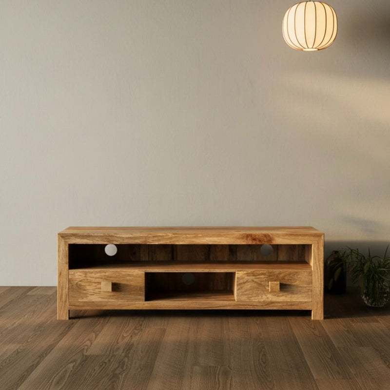 Light Dakota Mango Wood 145cm 2 Drawer Media Unit - Due 29th August
