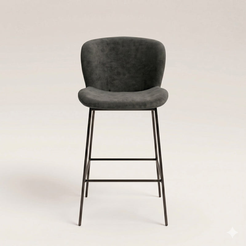 Charcoal Grey Velvet Bar Stool - In Stock