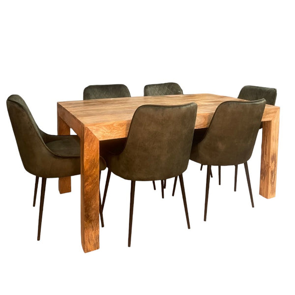 Light Dakota 160cm Dining Table & 6 Henley Velvet Dining Chairs