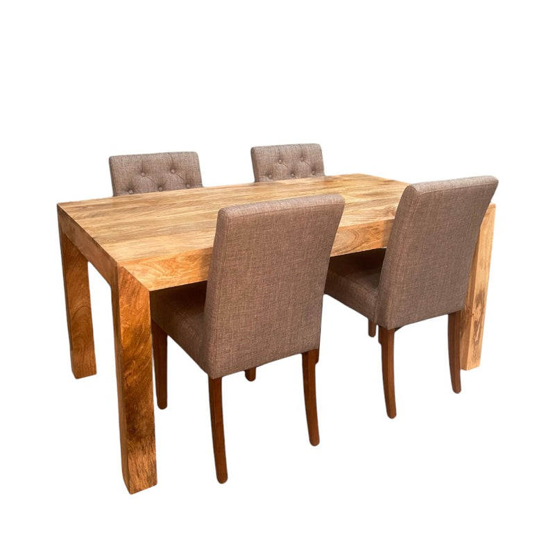 Light Mango Wood 160cm Dining Table & 4 Milan Button Dining Chairs