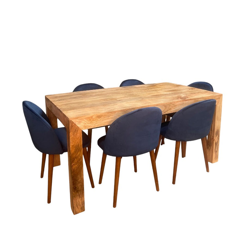 Light Mango Wood 160cm Dining Table & 6 Zena Dining Chairs