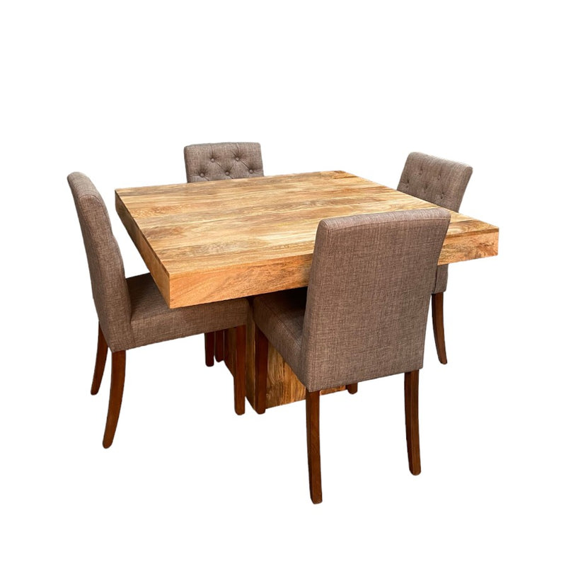 Light Mango Wood 120cm Dining Table & 4 Milan Button Dining Chairs