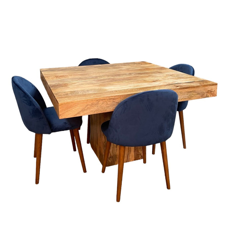 Light Mango Wood 120cm Cube Dining Table & 4 Zena Dining Chairs