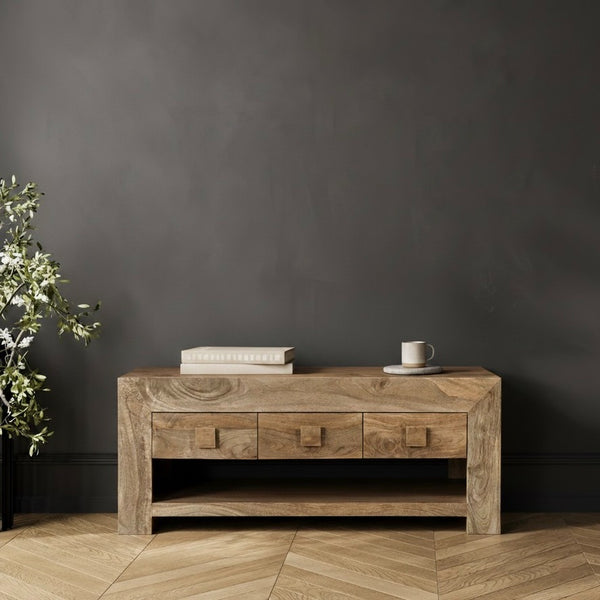 Oak Stain Dakota Mango Wood 110cm 6 Drawer Coffee Table - In Stock