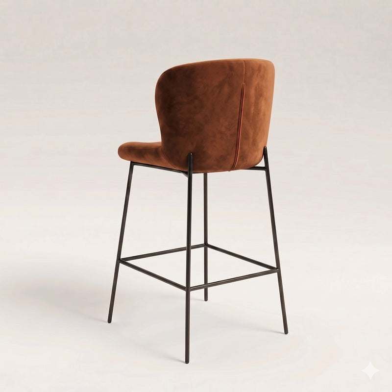 Rust Orange Velvet Bar Stool - In Stock
