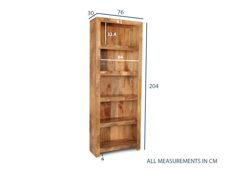 Mango Wood Bookcase with Rattan Wicker Baskets 
