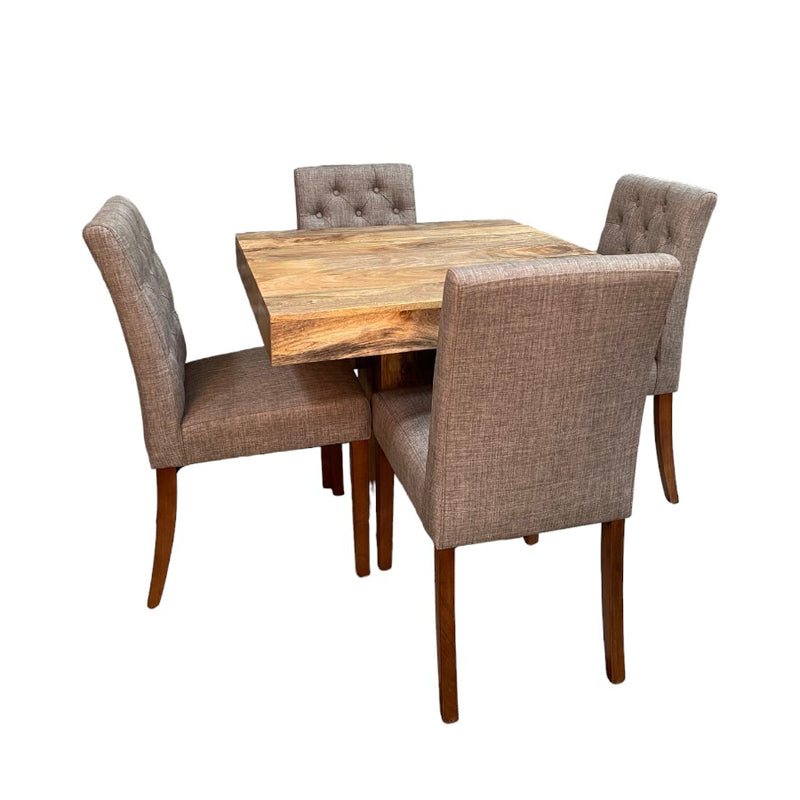 Light Dakota 90cm Cube Dining Table & 4 Milan Button Dining Chairs