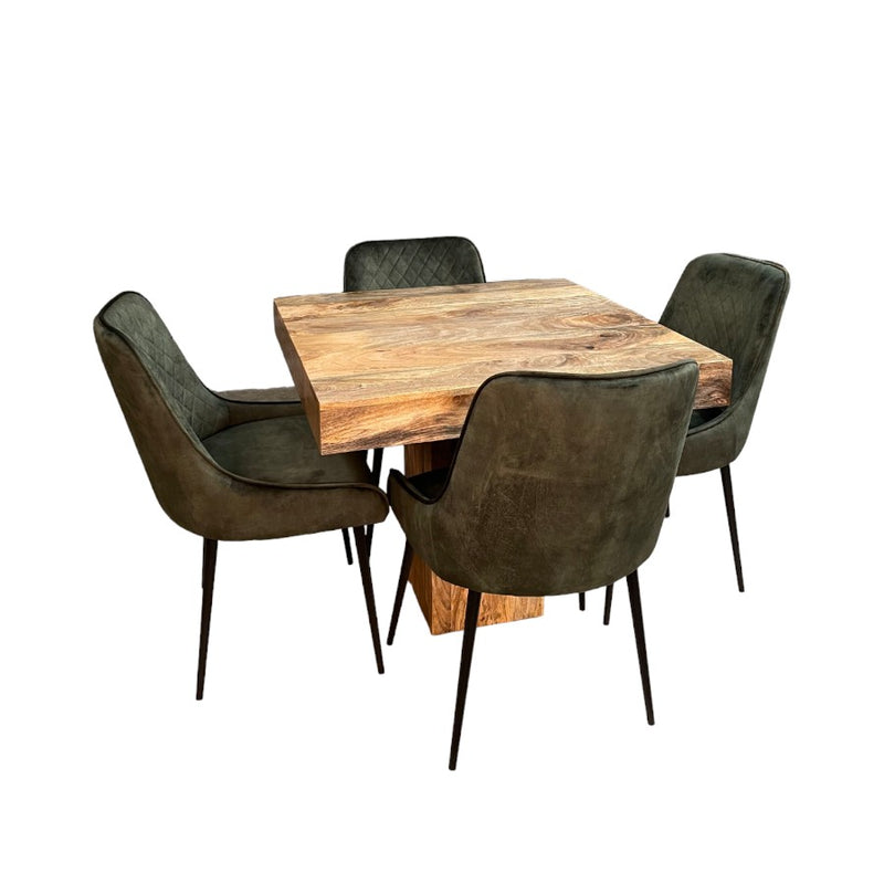 Light Dakota 90cm Cube Dining Table & 4 Henley Velvet Dining Chairs