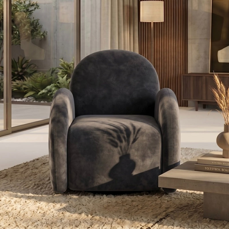 Charcoal Velvet Easy Swivel Chair - In Stock