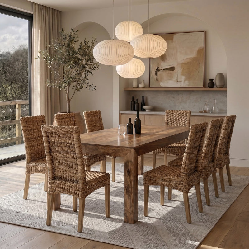 Dakota Light 220cm Dining Table & 8 Rattan Chairs (3 Styles) -  In Stock