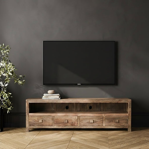 Oak Stain Dakota Mango Wood Large 200cm Media Unit - Last One Remaining
