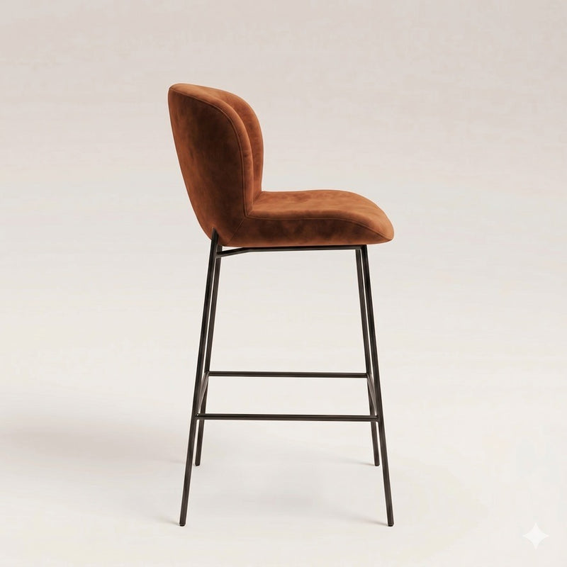 Rust Orange Velvet Bar Stool - In Stock
