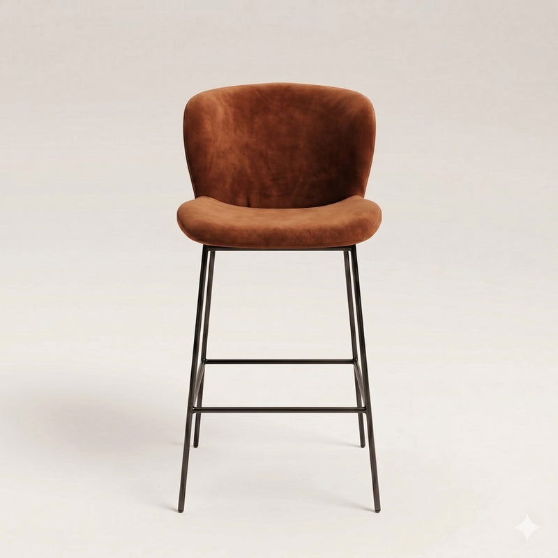 Rust Orange Velvet Bar Stool - In Stock