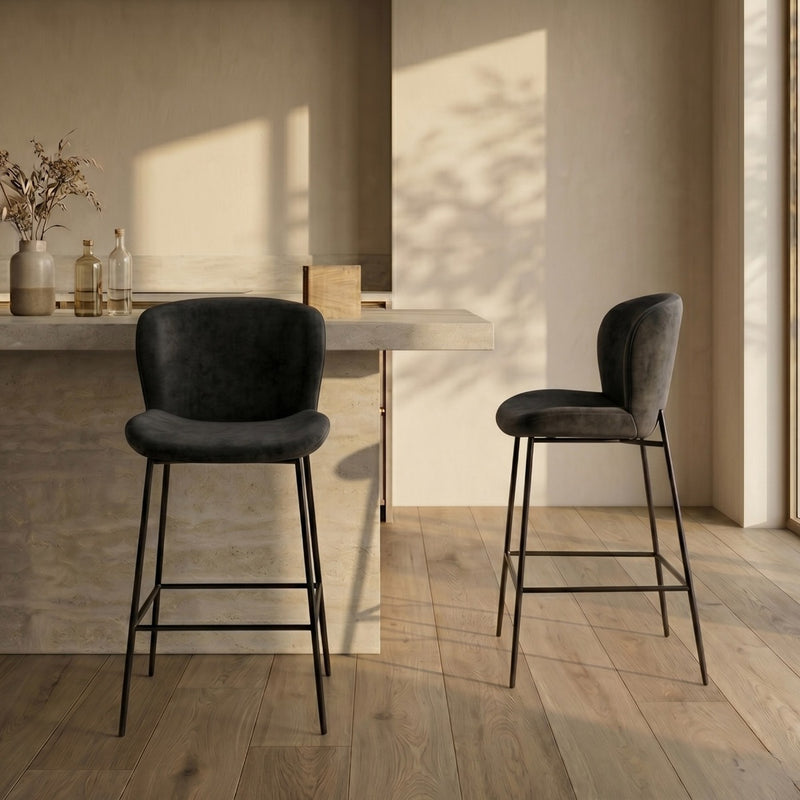 Charcoal Grey Velvet Bar Stool - In Stock
