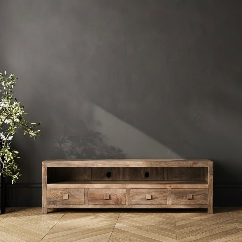 Oak Stain Dakota Mango Wood Large 200cm Media Unit - Last One Remaining