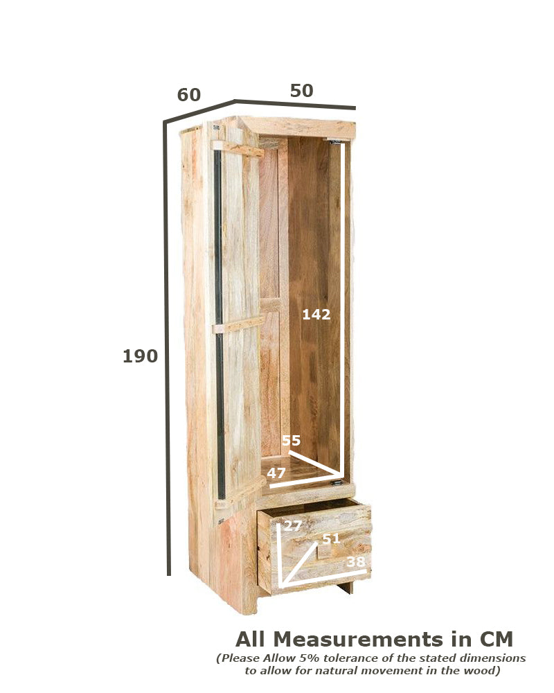 Dakota Mango Wood Single Wardrobe (Left) - In Stock