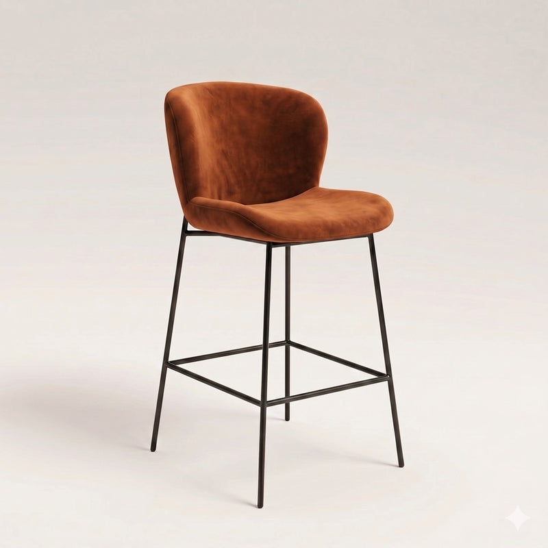 Rust Orange Velvet Bar Stool - In Stock