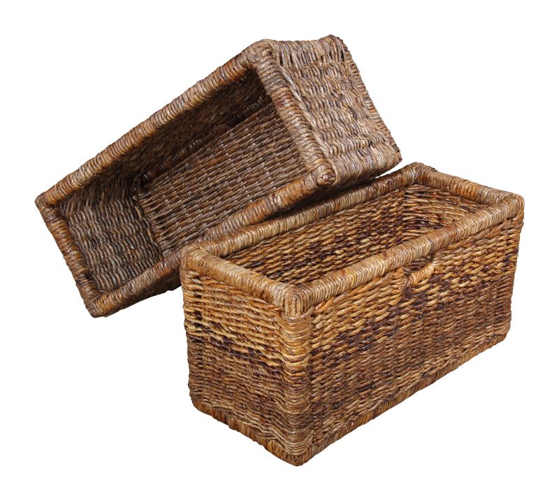 Set of 2 Bookcase Rattan Baskets