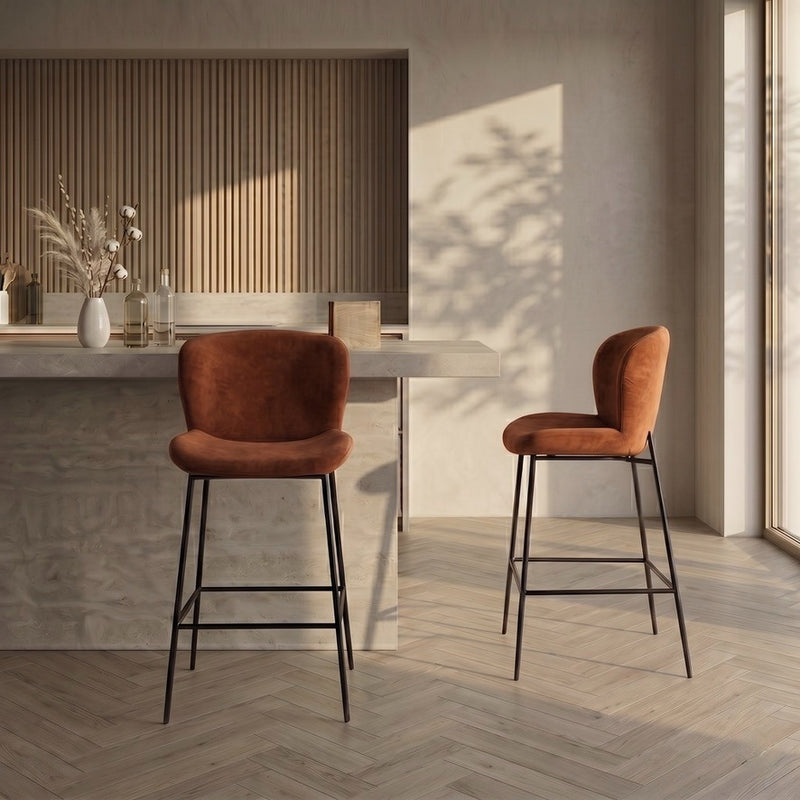 Rust Orange Velvet Bar Stool - In Stock