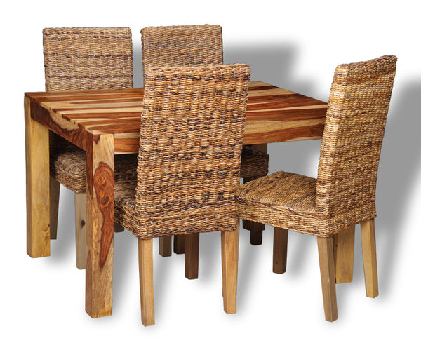 Small Cube Light Dining Table & 4 Rattan Chairs