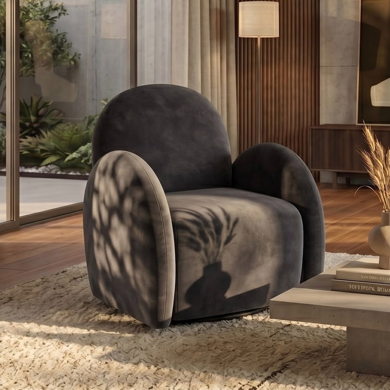 Charcoal Velvet Easy Swivel Chair - In Stock