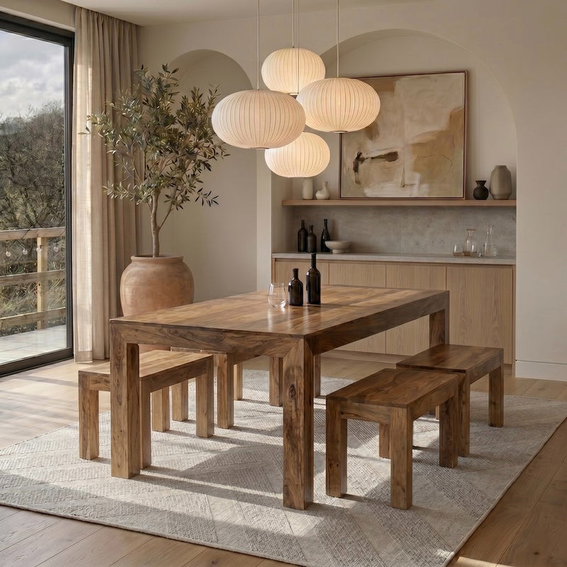 Dakota Light 220cm Dining Table & 4 90cm Benches - In Stock
