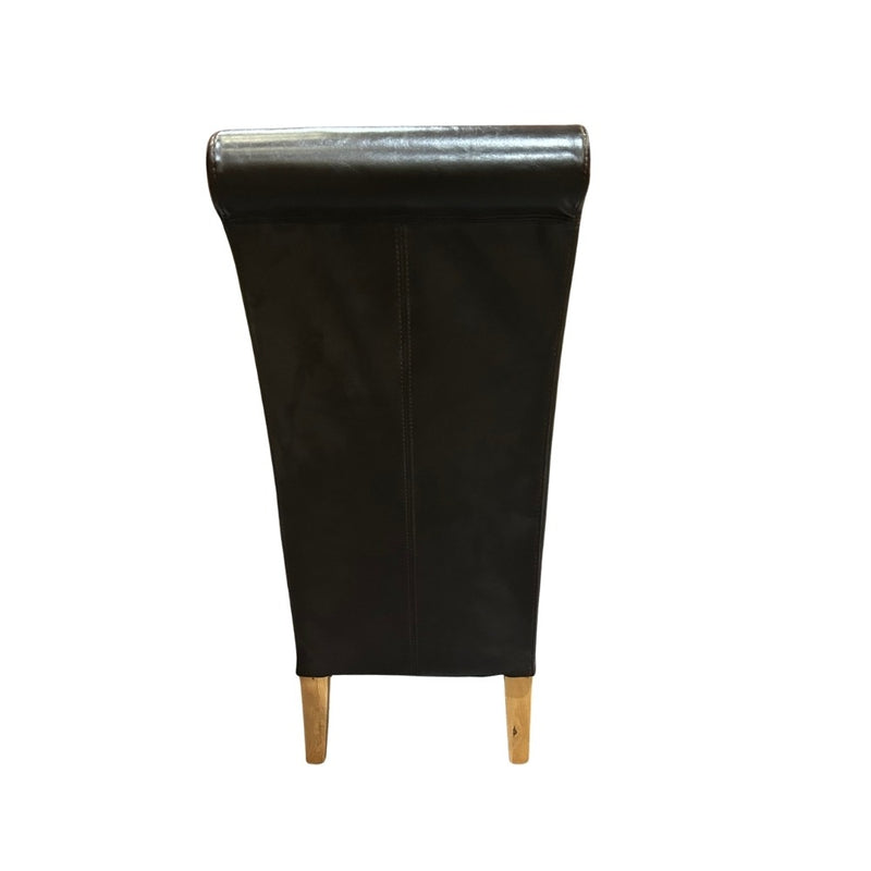 Ex Display Brown Leather Rollback Dining Chair (Dark Leg) (T514) - One Available