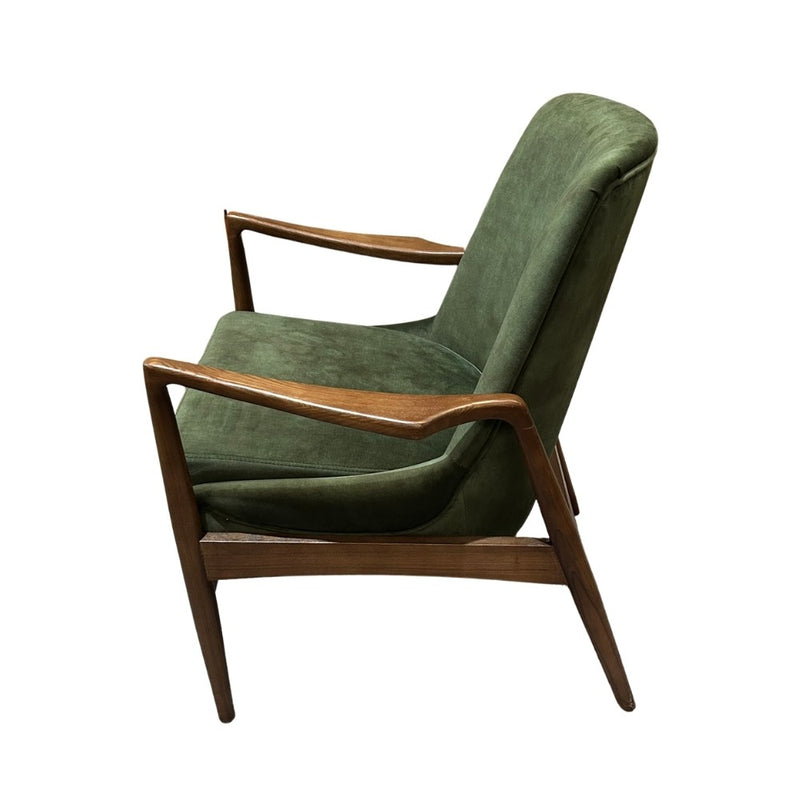 Green Velvet Oak Wood Armchair - Three Available