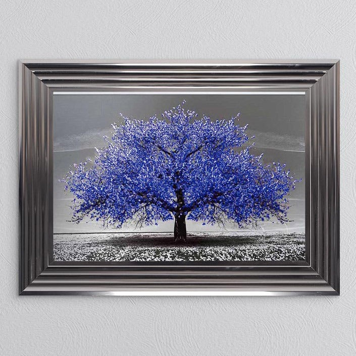 Navy Cherry Tree Framed Art - In Stock