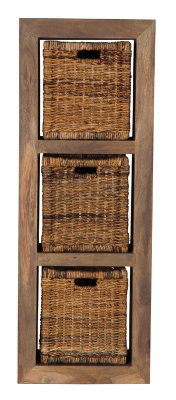 Cube Natural 3 Hole Storage Cube with Rattan Baskets