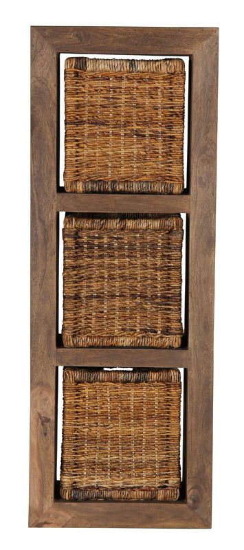 Cube Natural 3 Hole Storage Cube with Rattan Baskets