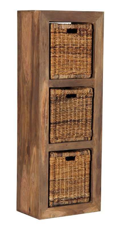 Cube Natural 3 Hole Storage Cube with Rattan Baskets