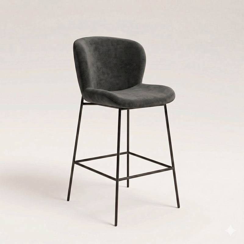 Charcoal Grey Velvet Bar Stool - In Stock