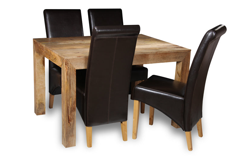 Light Dakota 120cm Dining Table & 4 Leather Rollback Chairs - In Stock