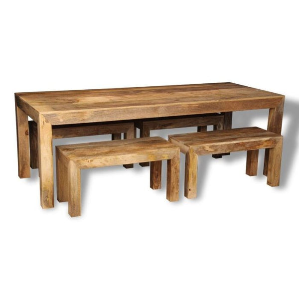 Light Mango Wood 220cm Dining Table & 4 Mango Wood Benches