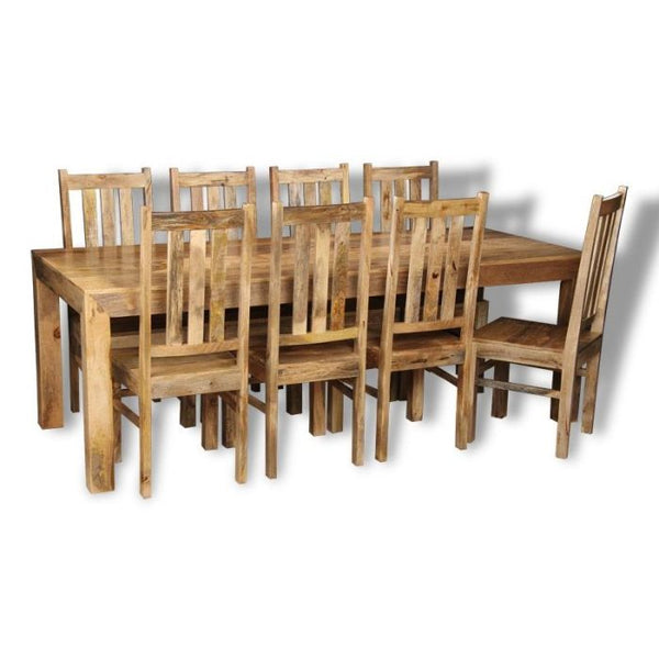Light Mango Wood Dining Table & 8 Mango Wood Dining Chairs