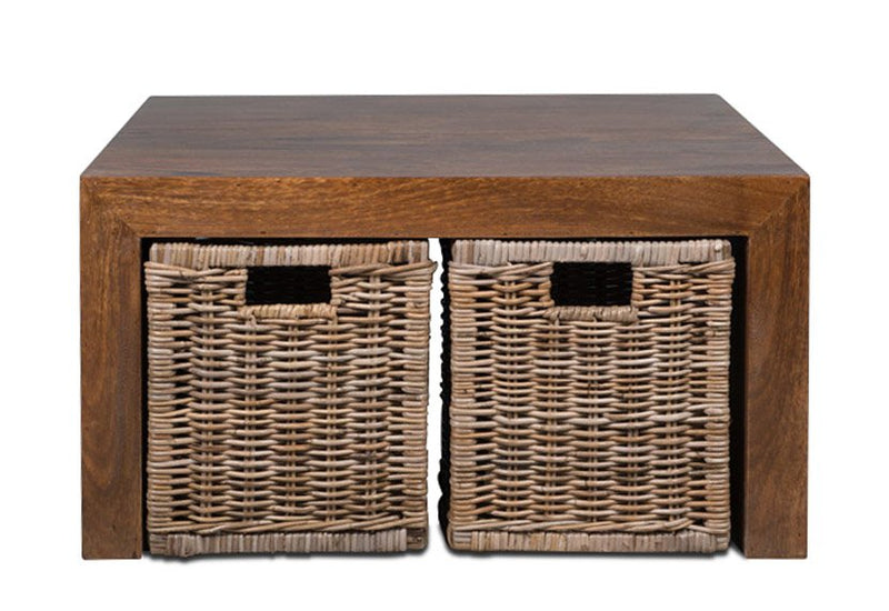 Dakota Coffee Table with 4 Rattan Baskets