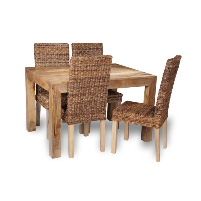 Light Mango Wood 120cm Dining Table & 4 Rattan Chairs