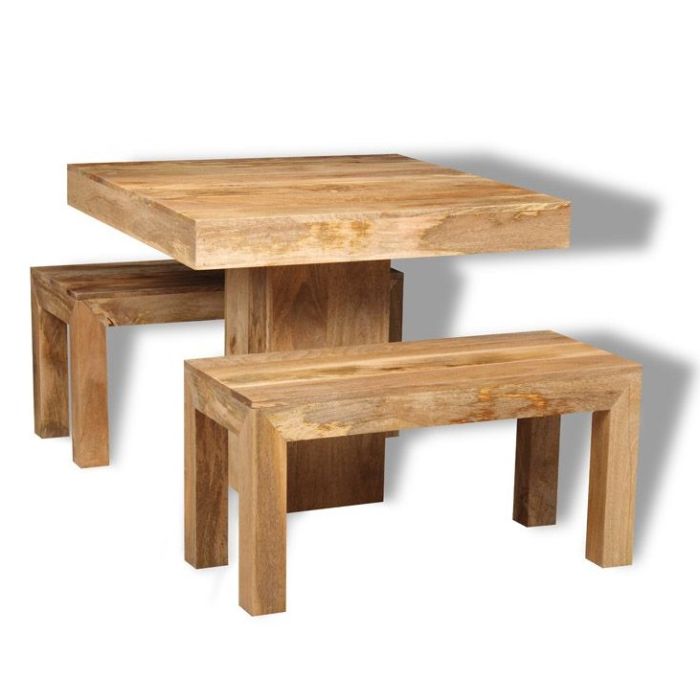 Light Mango Wood 90cm and 2 Light Mango Wood Benches