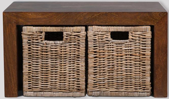 Dakota Coffee Table with 2 Rattan Baskets