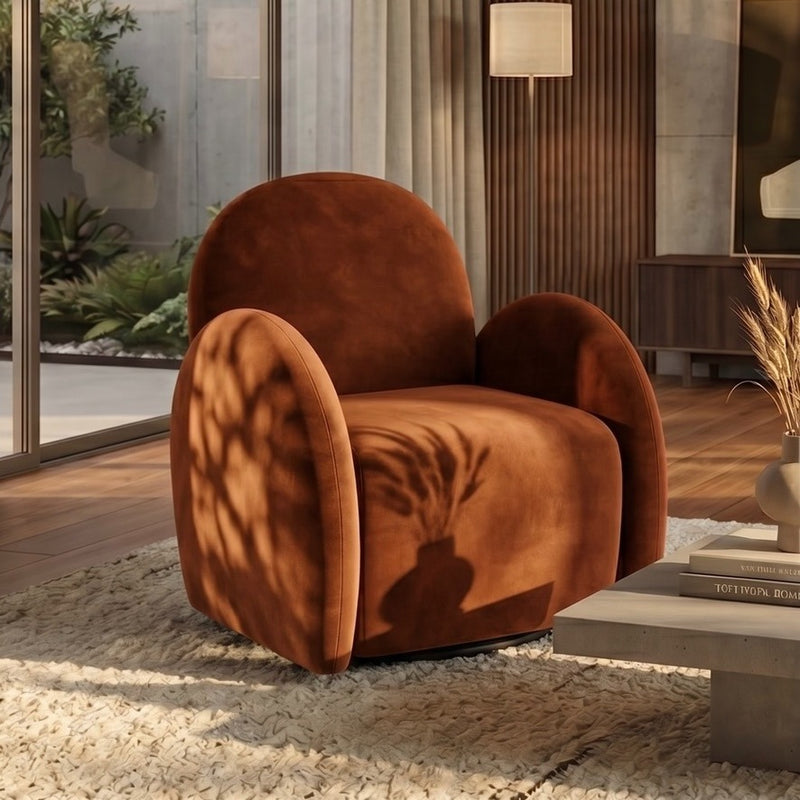 Rust Orange Velvet Easy Swivel Chair - In Stock