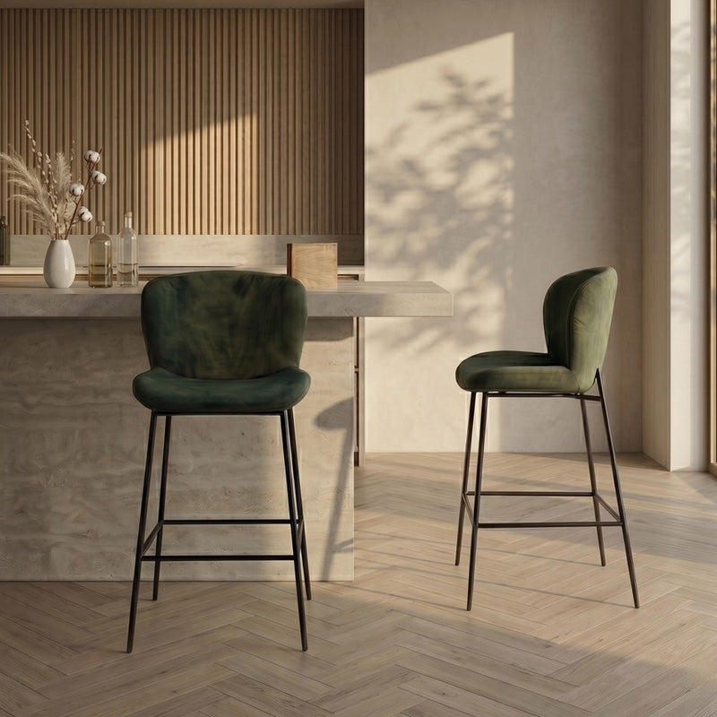 Green Velvet Bar Stool - In Stock