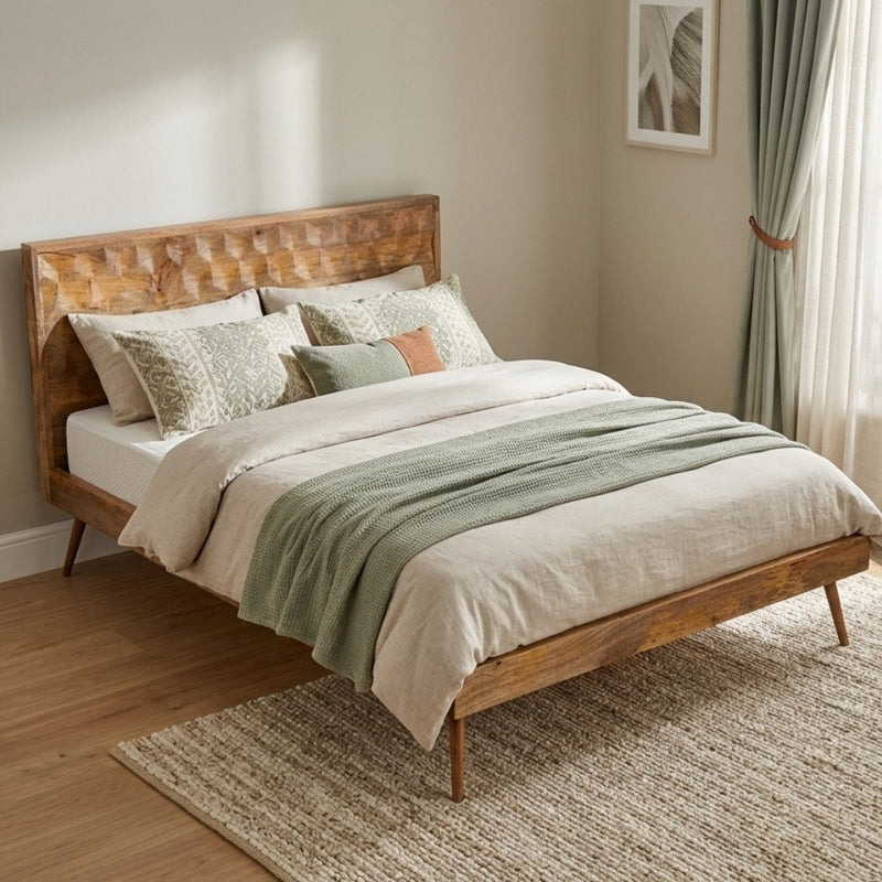 Geo Light Mango Wood Bed Frame (4 Sizes) - In Stock