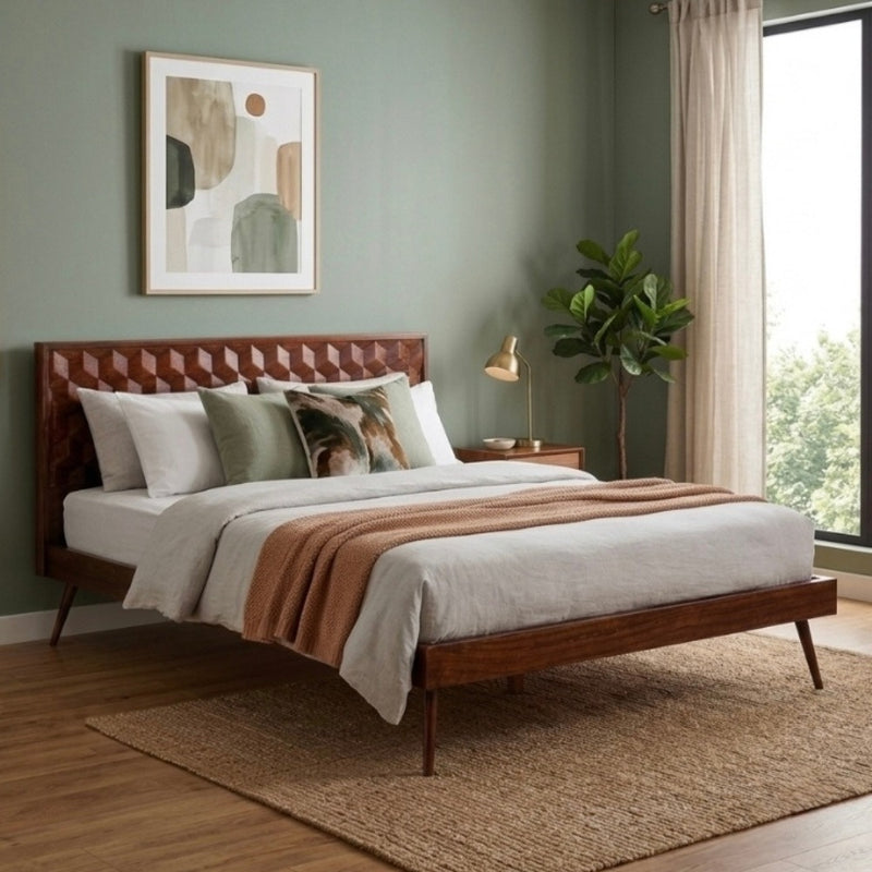 Geo Mango Wood Bed Frame (4 Sizes) - In Stock
