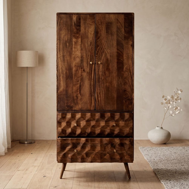 SOLID MANGO WOOD GEO WARDROBE